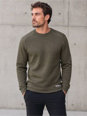 NOBULL Men’s Quilted Crew Pullover Olive Green Athletic Sweatshirt Size Medium